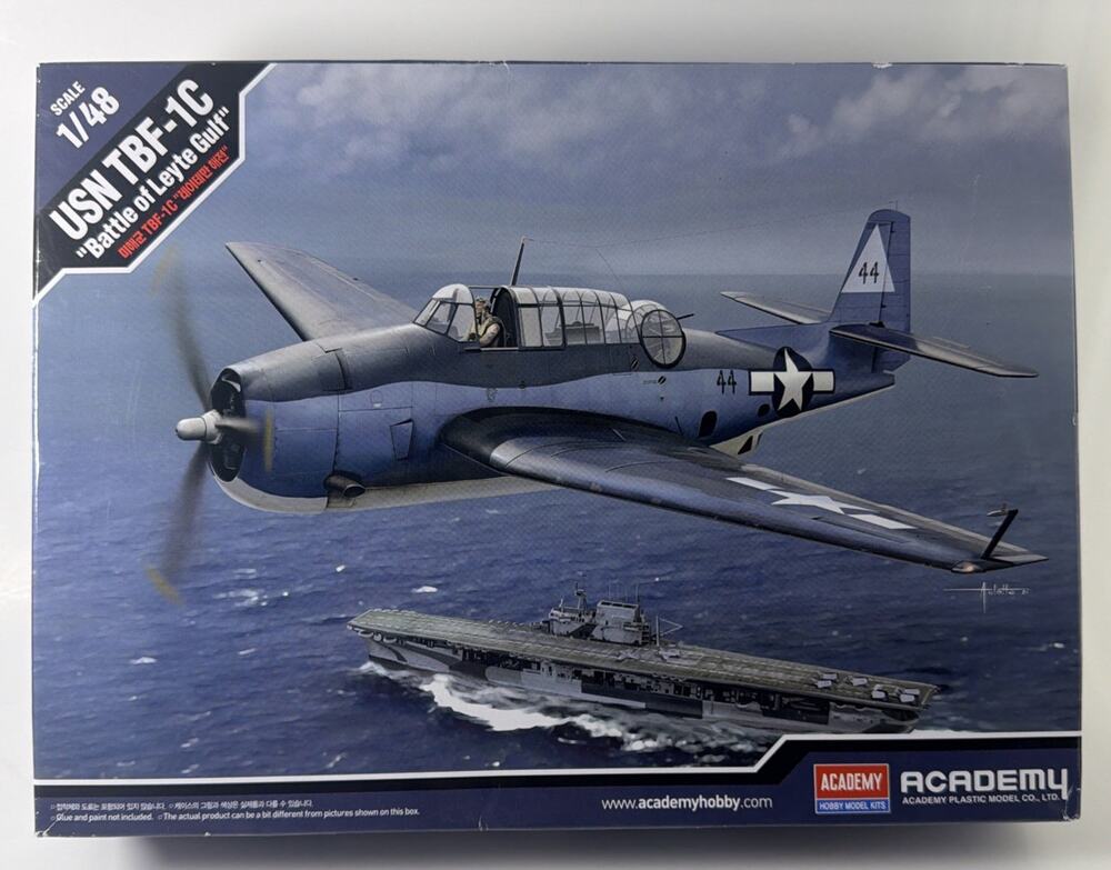 Academy 1/48 USN TBF-1C Battle of Leyte Gulf Aircraft model kit #12340 Open Box